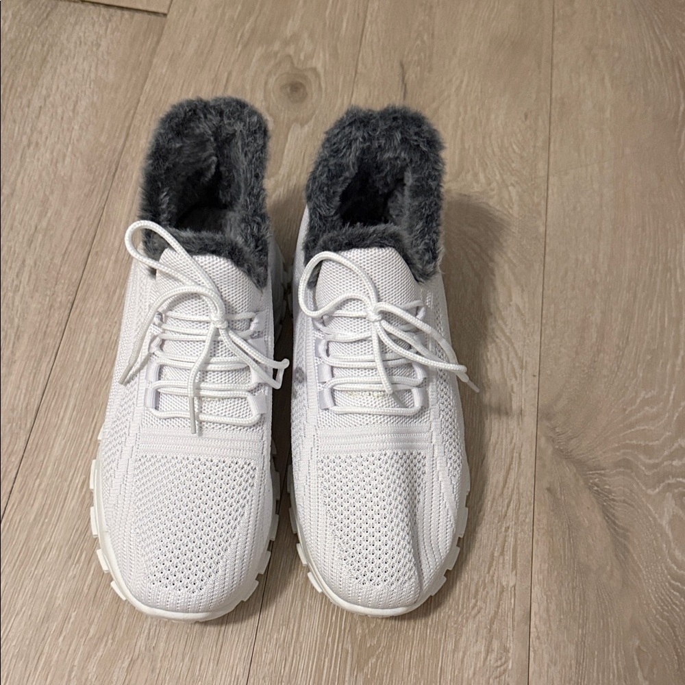 White Sneakers with Faux Fur Lining